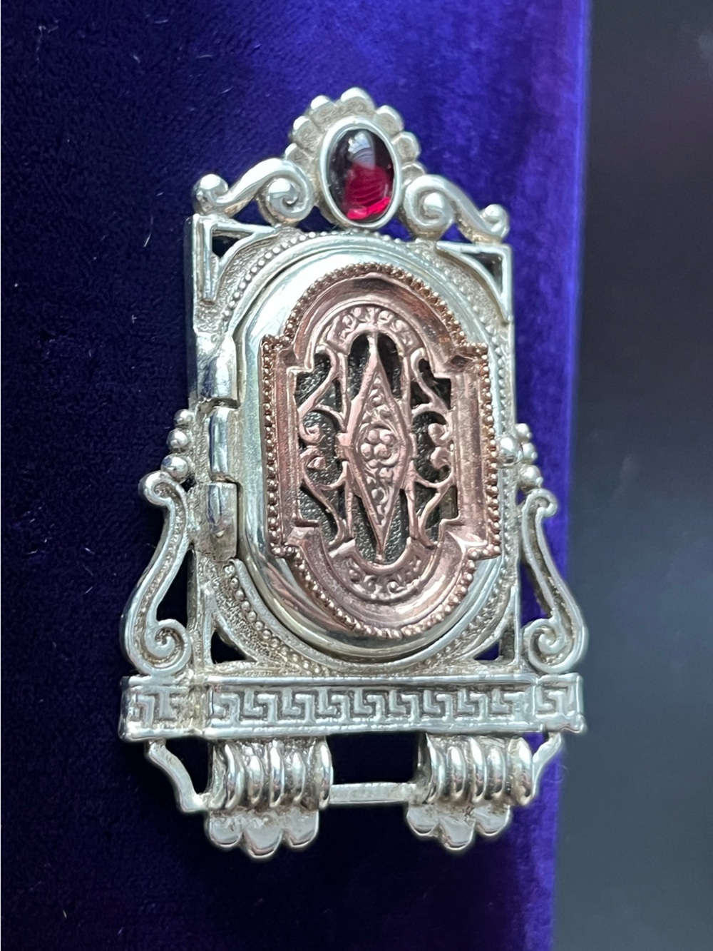 Vintage Antique Victorian Revival Two-Tone Peekaboo Locket Brooch